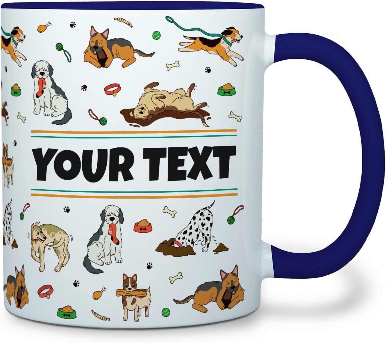 Personalized Mug for Kids - Dogs - Custom Name/Text, Ceramic Hot Chocolate/Cocoa/Coffee Cup for Boys/Girls, Birthday/Christmas/Holiday Gift - 11 oz, Navy Blue Handle