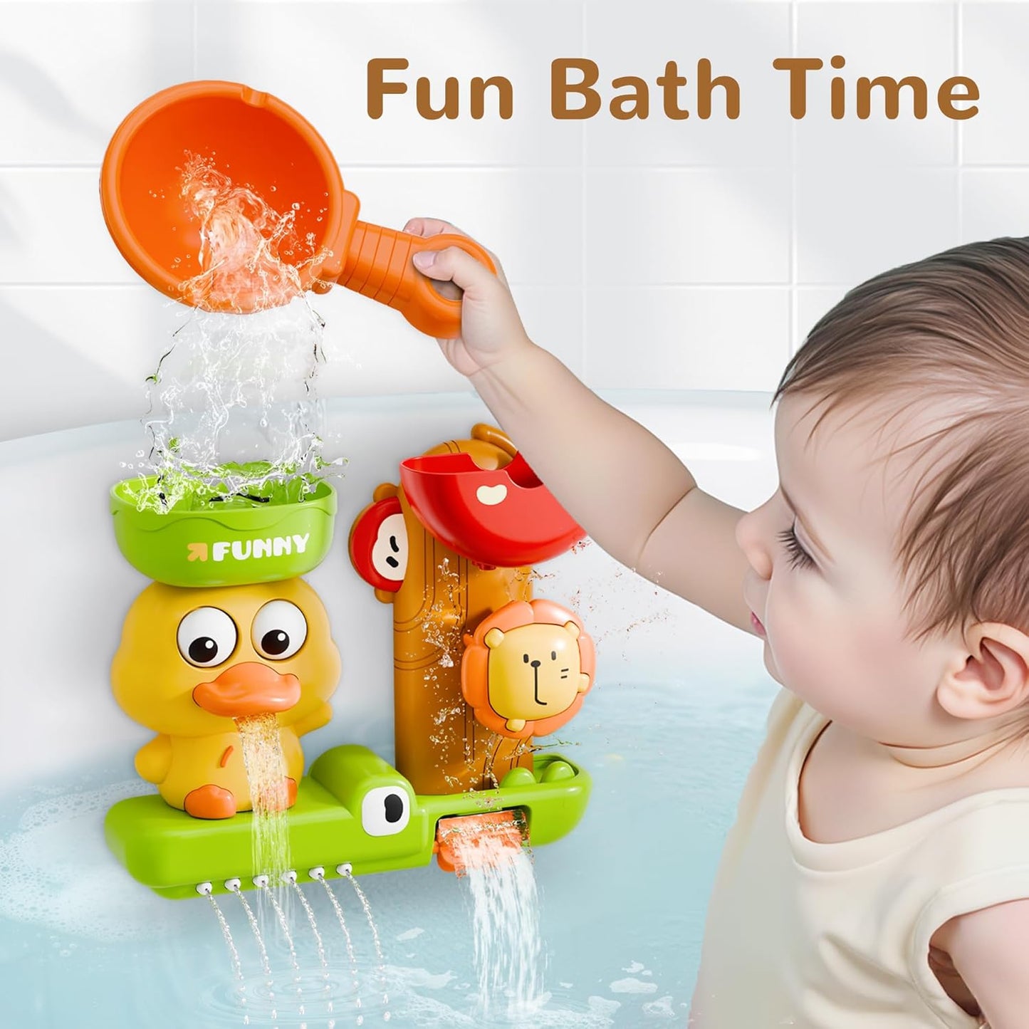 iPlay, iLearn Bath Toys for Toddlers 1-3, Baby Waterfall Bathtub Toy W/ Suction Cup, Kids Bath Tub Shower Playset, Infant Bathtime Fun Summer Pool Birthday Gift 18 24 Month, 2-4, 3-5 Year Old Girl Boy