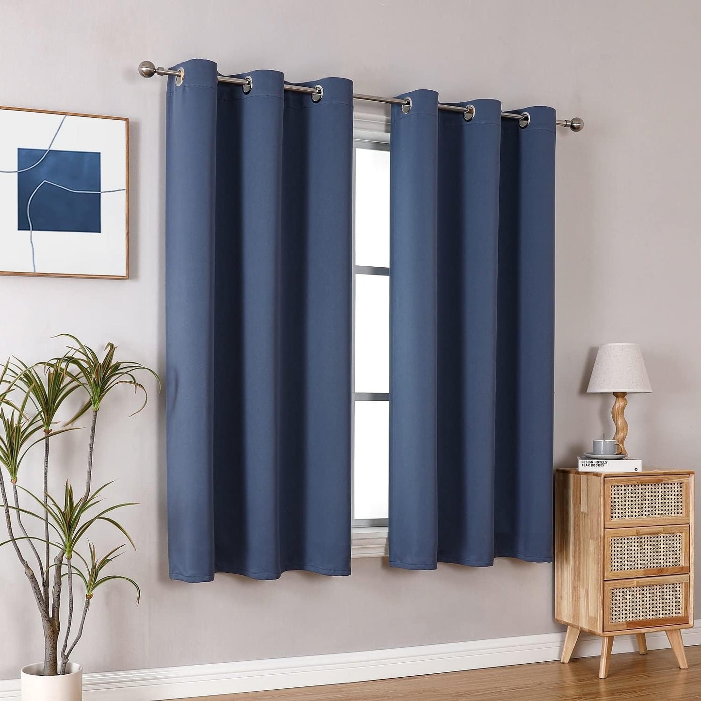 ChrisDowa Grommet Blackout Curtains for Bedroom and Living Room - 2 Panels Set Thermal Insulated Room Darkening Curtains (Stone Blue, 42W x 63L)