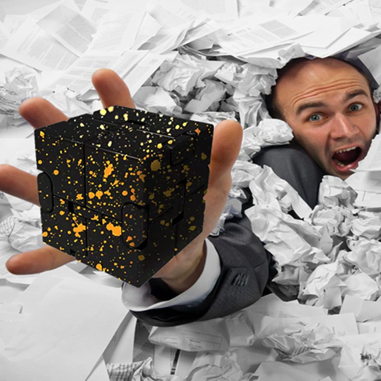 Metal Fidget Toys Infinity Cube for Men Anxiety Stress Relief Aluminum Alloy Material (Black & Yellow)