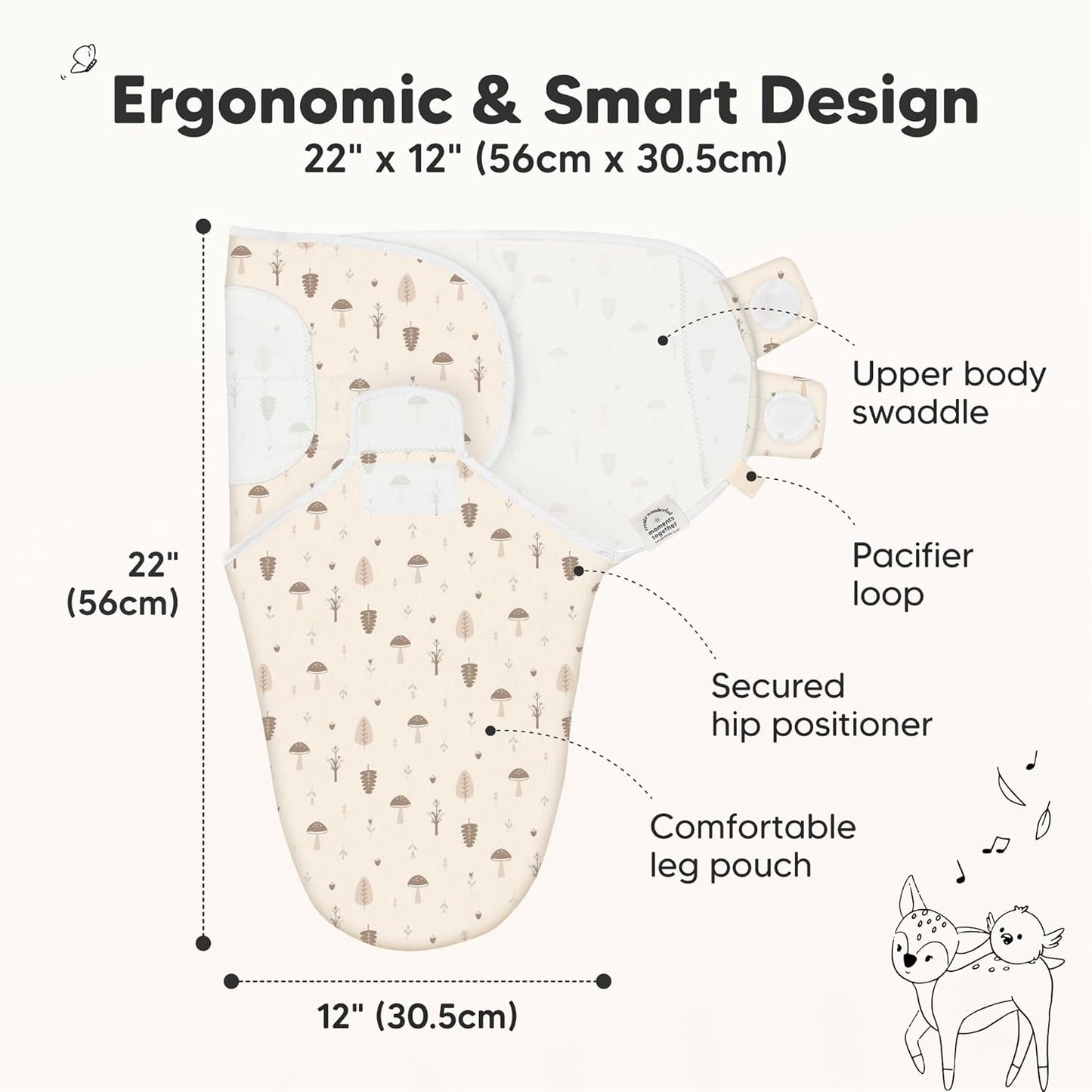 KeaBabies 3-Pack Organic Baby Swaddle Sleep Sacks - Swaddles for Newborns, Infant 0-3 Months, Baby Girls, Boys, Soft & Snug Newborn Sleep Sack, Nursery Swaddling Blankets (Nibbles/Bruce)