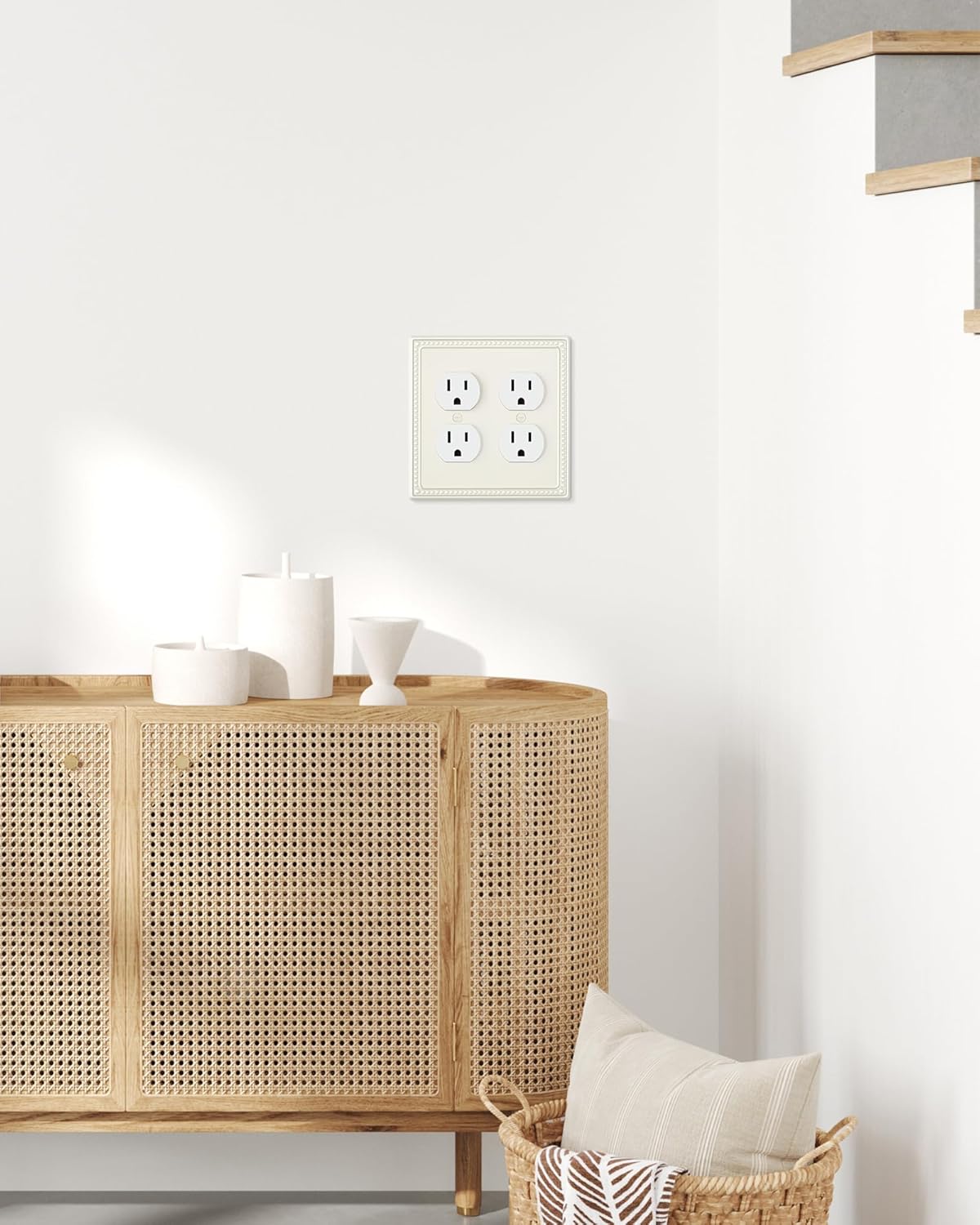 2-Pack Double Duplex Outlet Cover, Metal Switch Plates and Outlet Covers, Light Almond Pearls Decorative Wall Plates for Electrical Outlets, 2 Gang Receptacle Cover, Corrosion Resistant