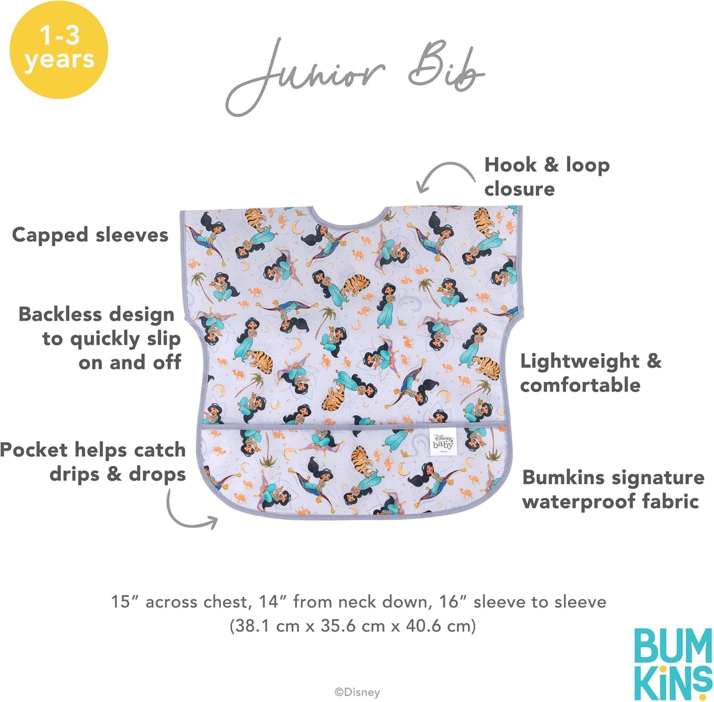 Bumkins Bibs - Toddler Bibs, Waterproof, Large for 1-3 Years, Short Sleeve