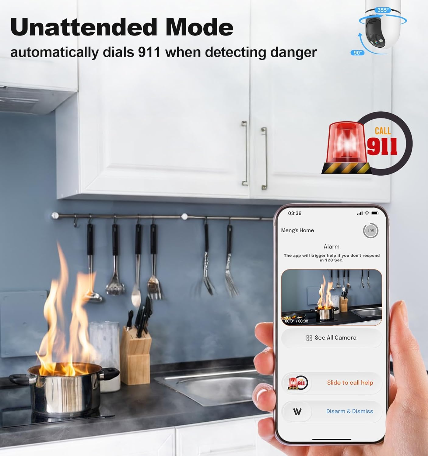Indoor Security Camera - 5G&2.4G WiFi Cameras for Home Security Indoor One-Tap Call 911, 2K 360°Pan/Tilt AI Motion Detection Nanny/Baby/Pet/Dog Camera with Phone App/Speaker/US Cloud/IR Night Version