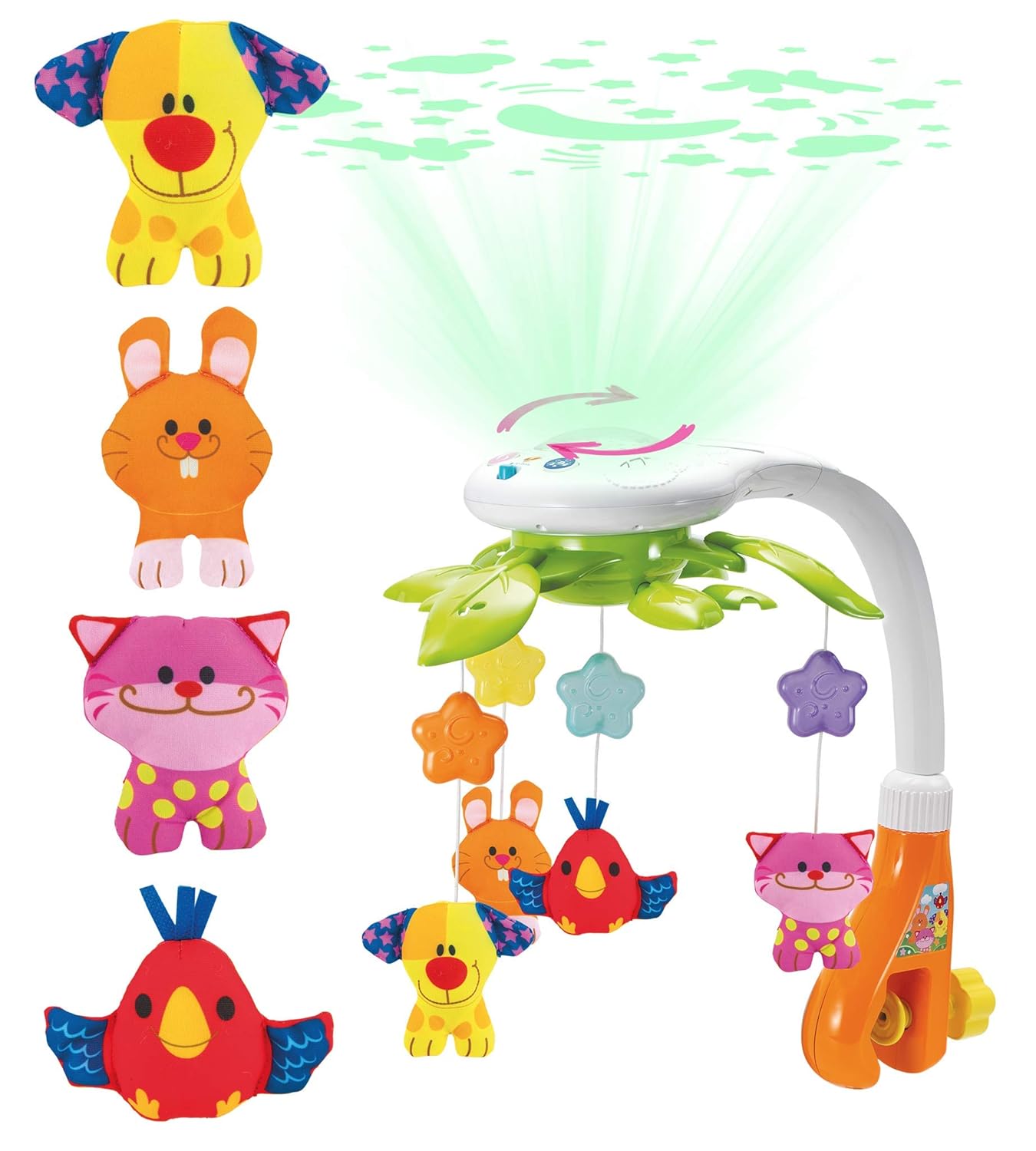 KiddoLab Baby Crib Mobile with Relaxing Music. Includes Ceiling Light Projector with Stars, Animals. Musical Crib Mobile with Timer. Nursery Toys for Babies Ages 0 & Older