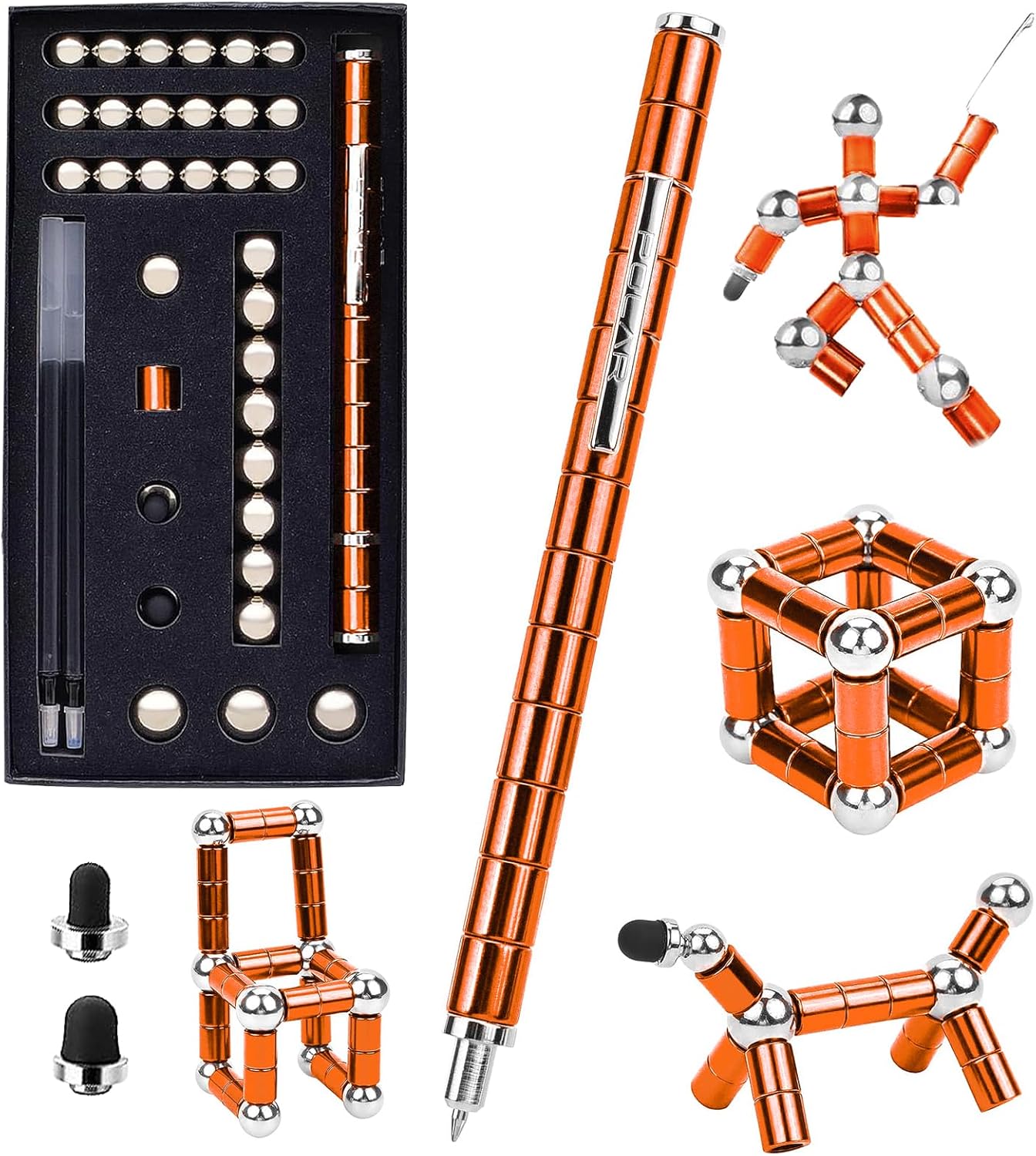 Fidget Pen,Magnetic Pen， Decompression Magnetic Toy Pen，Magnet Pen Fidget Toy Relieve Pressure Novel Toy Gift for Kids or Friends! (Big Orange)
