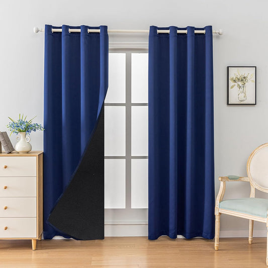 Anytime 100% Blackout Curtain Set, Thermal Insulated & Energy Efficiency Window Draperies for Guest Room, Full Shading Panels for Shift Worker and Light Sleepers（Navy Blue, 2 Panels, 52W x 84L）