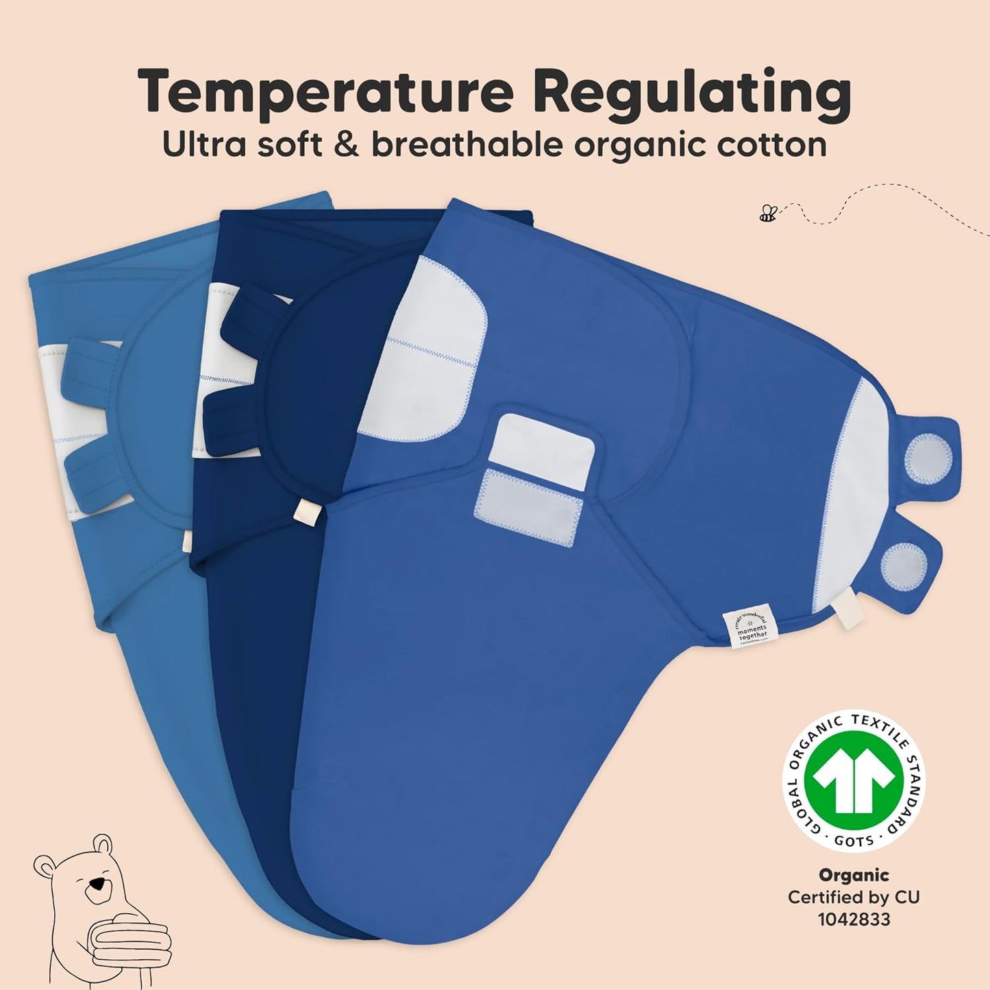 3-Pack Organic Baby Swaddle Sleep Sacks - Swaddles for Newborns, Infant 0-3 Months, Baby Girls, Boys, Soft & Snug Newborn Sleep Sack, Nursery Swaddling Blankets (Frost)