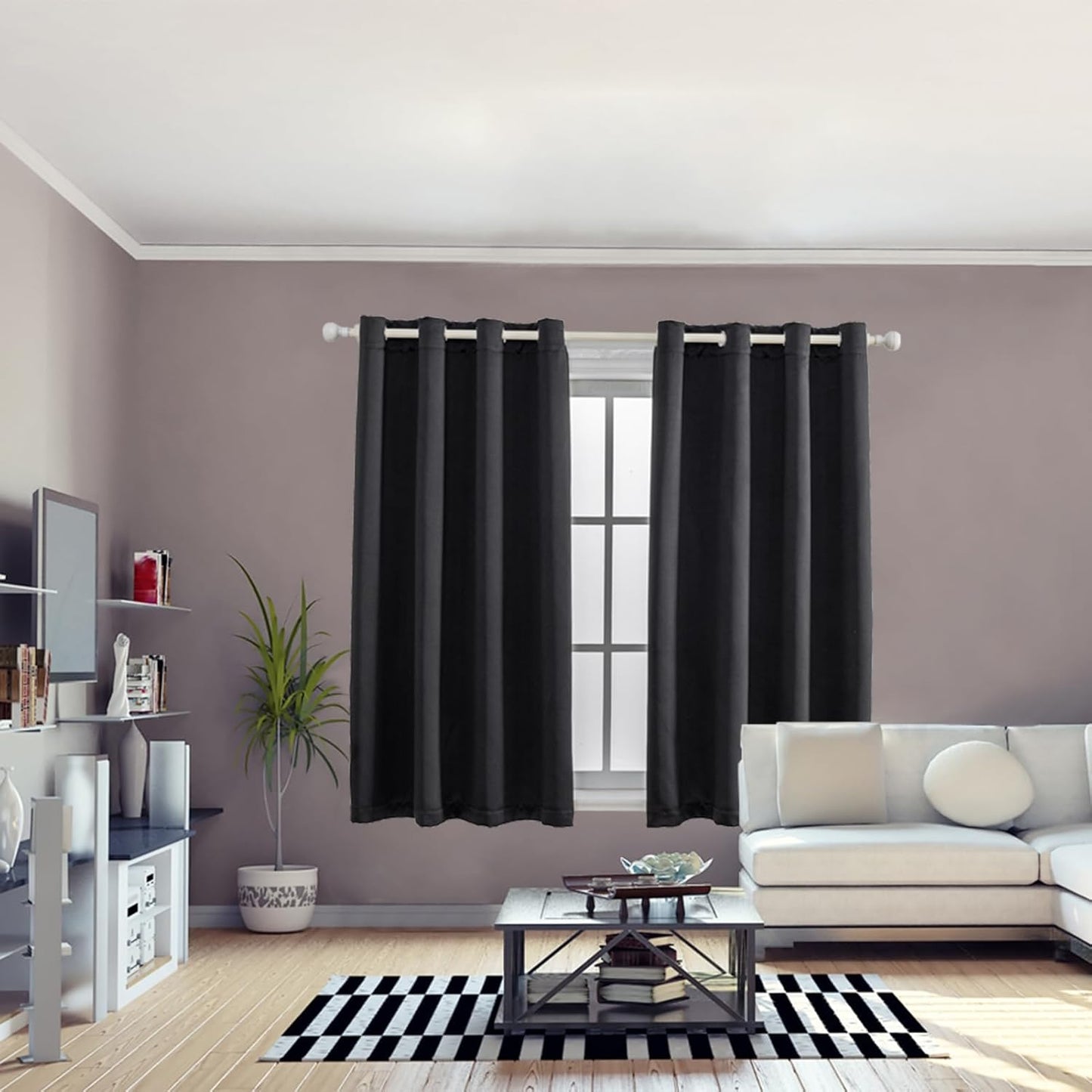 Anytime 100% Blackout Curtain Set, Thermal Insulated & Energy Efficiency Window Draperies for Guest Room, Full Shading Panels for Shift Worker and Light Sleepers（Black, 2 Panels, 52W x 63L）