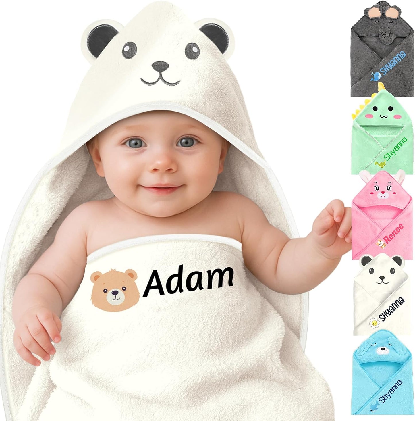 Personalized Baby Towels Hooded with Name, Custom Toddler Bath Towel with Hood for Girl Boy, Warm Swaddle Blanket, Customized Newborn Gifts - Printed (White Bear)