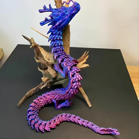3D Printed Dragon Fidget Toy, 18in Surprise Mystery Dragon, Crystal Dragon Fidget Toy, Articulated Pye Dragon Fish/Display Cabinet/Home/Office Desktop Decor(Red Blue)