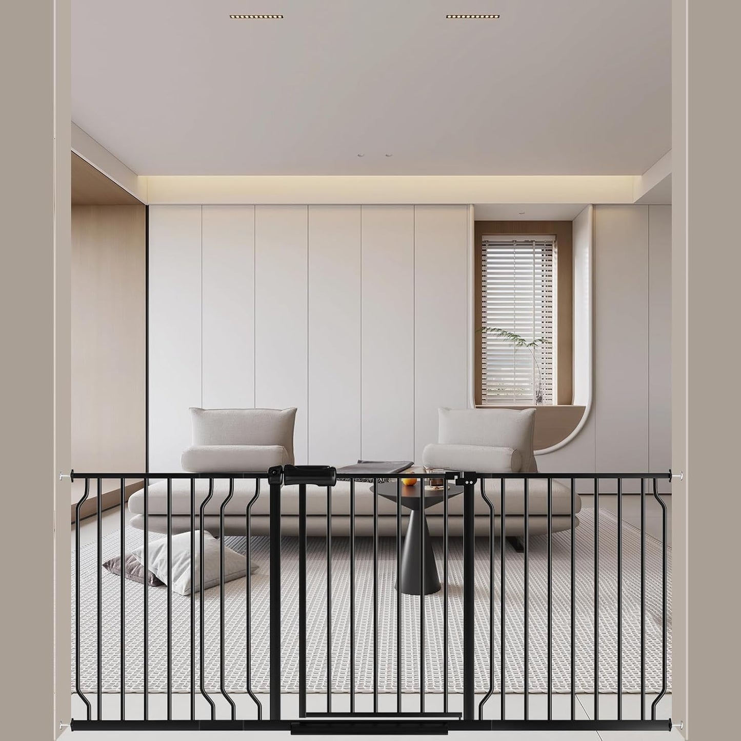 WAOWAO Baby Gate 62.20-71.26" Extra Wide Pressure Mounted Walk Through Swing Auto Close Safety Black Metal Toddler Kids Child Dog Pet Puppy for Stairs,Doorways,Kitchen