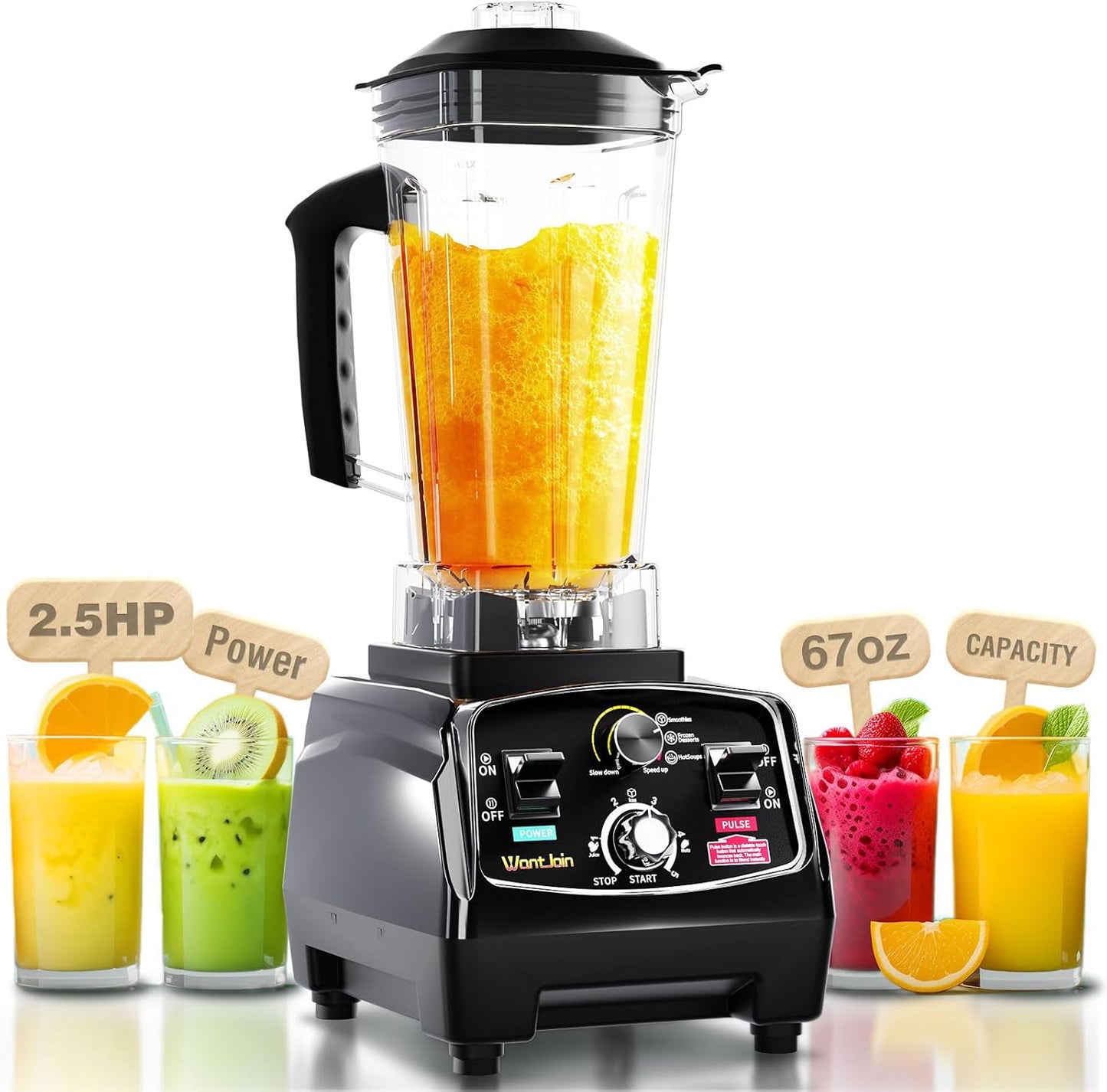 WantJoin Smoothie Blender 1800W Powerful Blenders for Kitchen 68 Oz Large Capacity and BPA-Free Containers with To-Go Cup Countertop Blender for Smoothies, Ice Crushing & Frozen Drinks