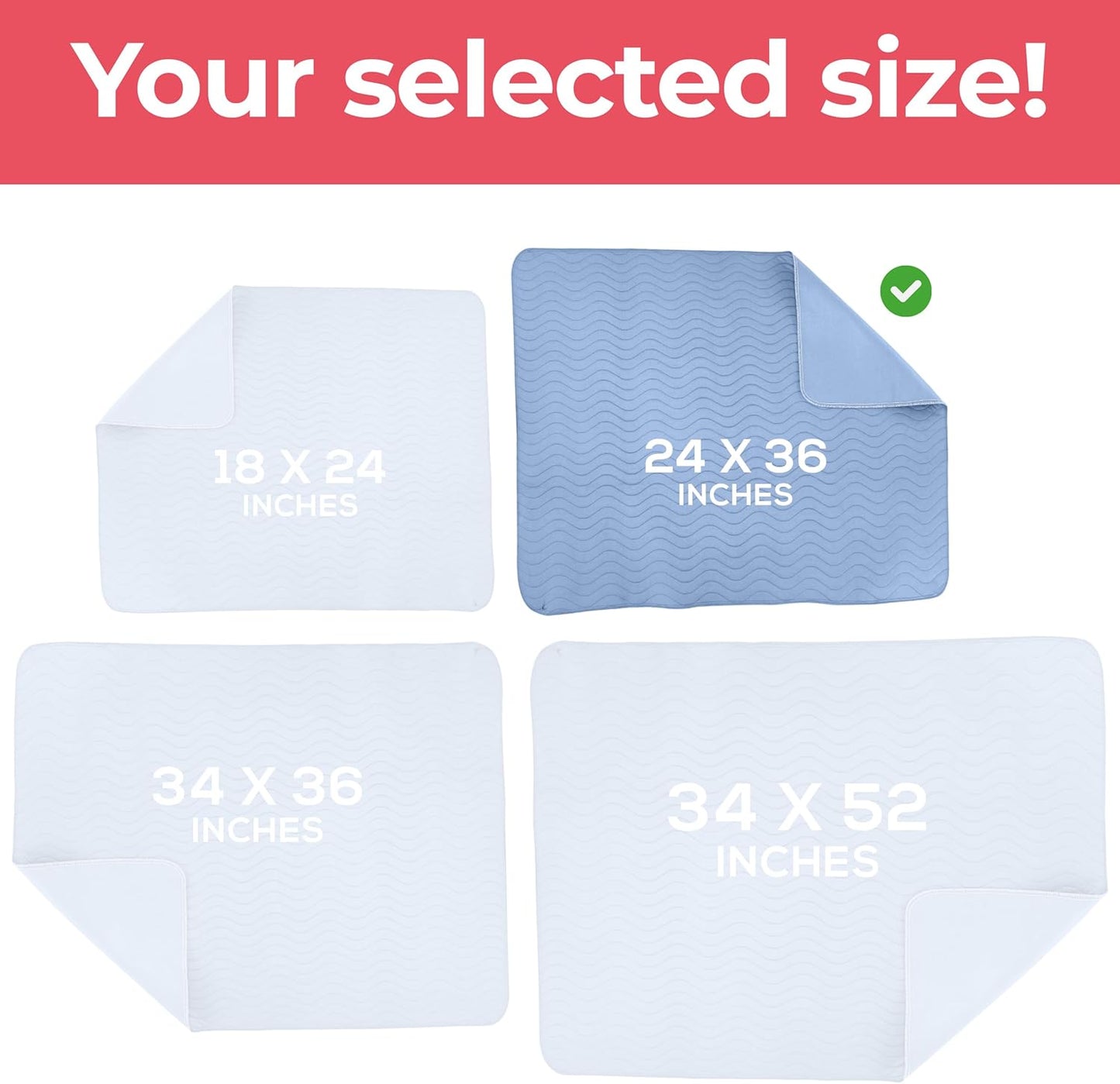 Utopia Bedding Washable Underpads 24" x 36" (Pack of 4), Waterproof Reusable Heavy Absorbency Incontinence Bed Pads for Adults, Kids, Elderly and Pets, Bedwetting Pads for Sofa and Couch (Blue)