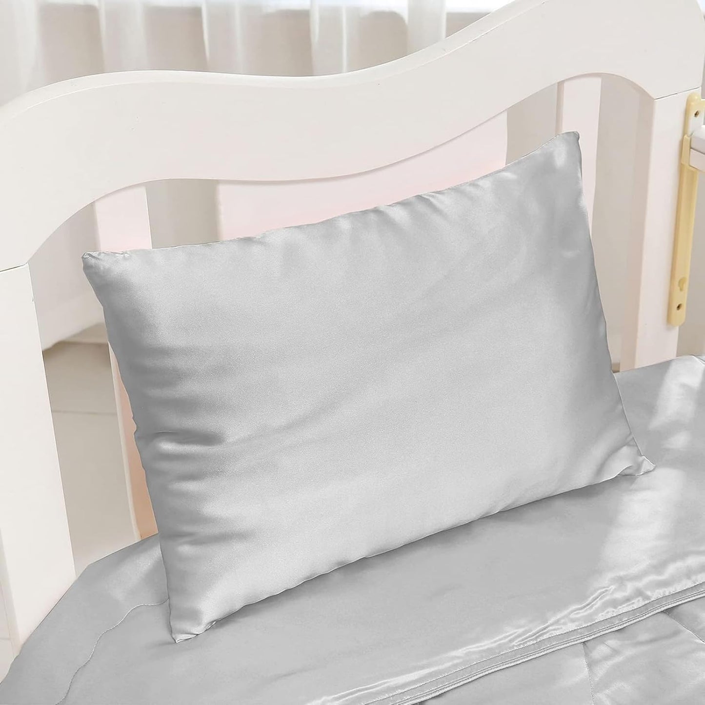 Organic Silk Baby Pillowcase with Zipper, Small 10"x13" Pillow Cover for Boys & Girls, Ideal for Bed & Travel, Soft for Kids Hair & Skin, Hypoallergenic Pillowcases for Toddlers (Grey)