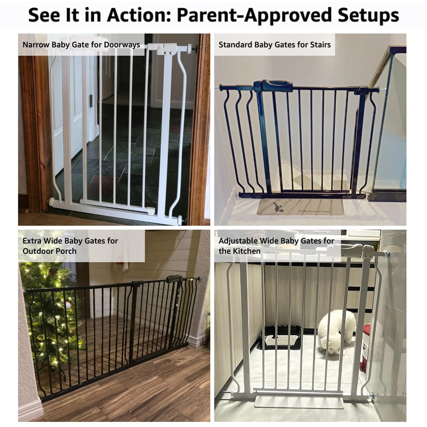 Walk Through Baby & Dog Gate 29-38.5 Inch, Pressure Mounted No Drilling, Adjustable Indoor Safety Gate for Stairs & Doorways - Metal Design for Kids and Pets, White