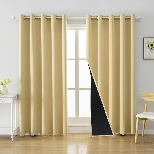 Anytime 100% Blackout Curtain Set, Thermal Insulated & Energy Efficiency Window Draperies for Guest Room, Full Shading Panels for Shift Worker and Light Sleepers（Beige, 2 Panels, 70W x 72L）