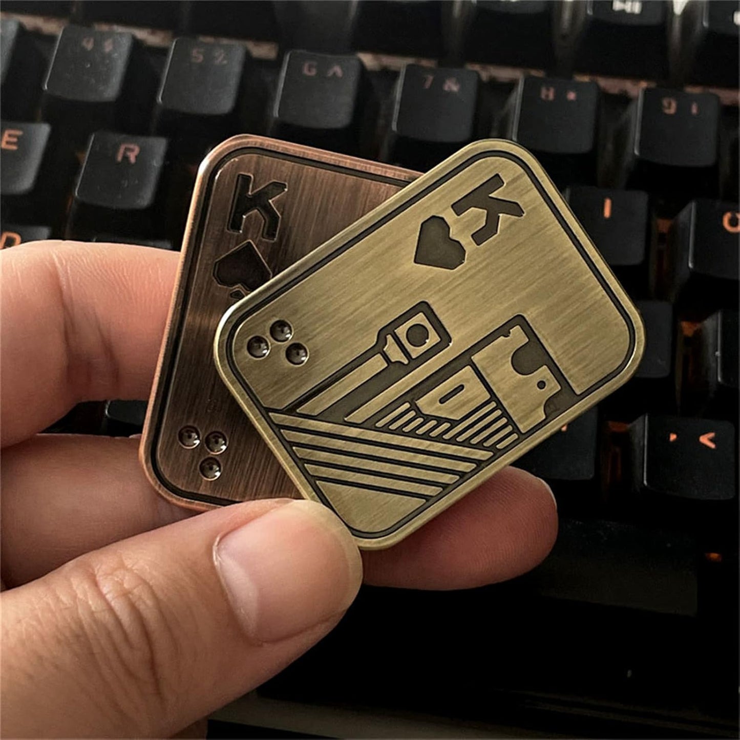 Metal Poker Fidget Slider EDC Adult Fidget Toys ADHD Tool Anxiety Stress Relief Toys Office Desk Toys Gifts for Boyfriend and Father (Copper Skull)