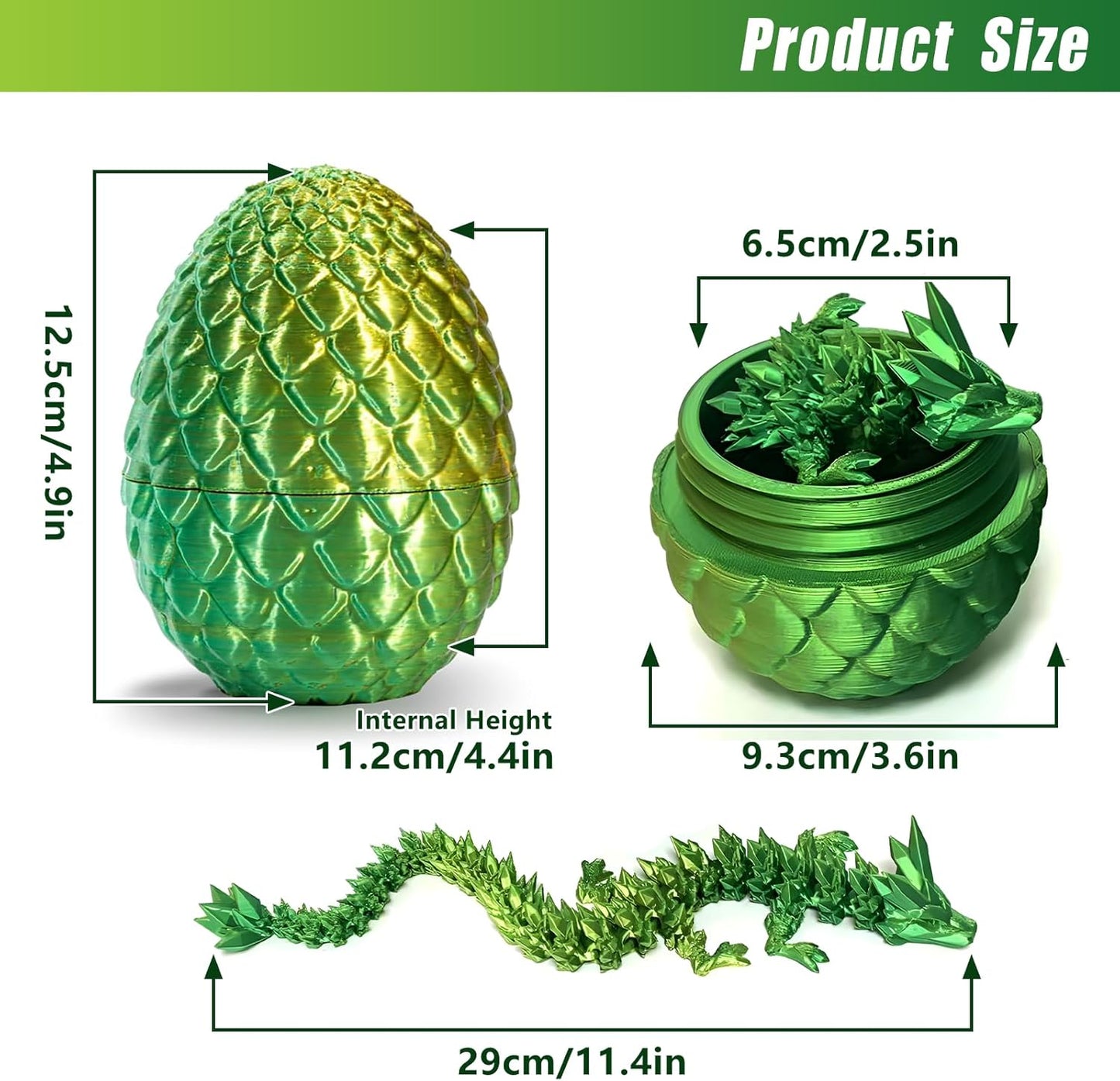 3D Printed Dragon Egg Crystal Dragon Fidget Toy Full Articulated Dragon Mystery Dragon Eggs with Dragon Inside Home Office Desk Decor Gifts Toys (Laser Yellow Green)
