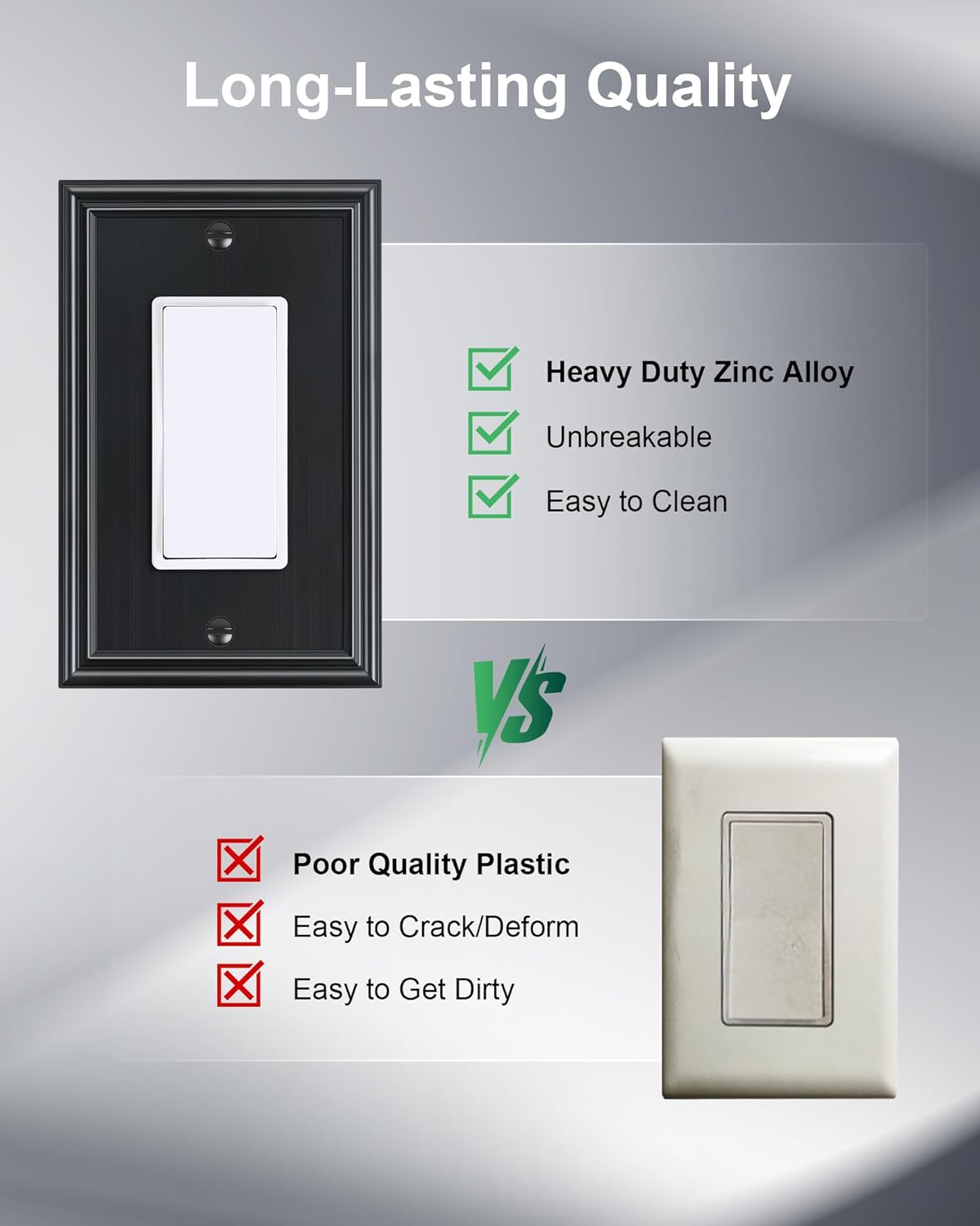 6-Pack Decorator Outlet Cover Plate, Black Decorative Switch Plates and Outlet Covers, Durable Zinc Alloy Wall Plates for Electrical Outlets, Receptacle, GFCI Outlet, Dimmer Switch