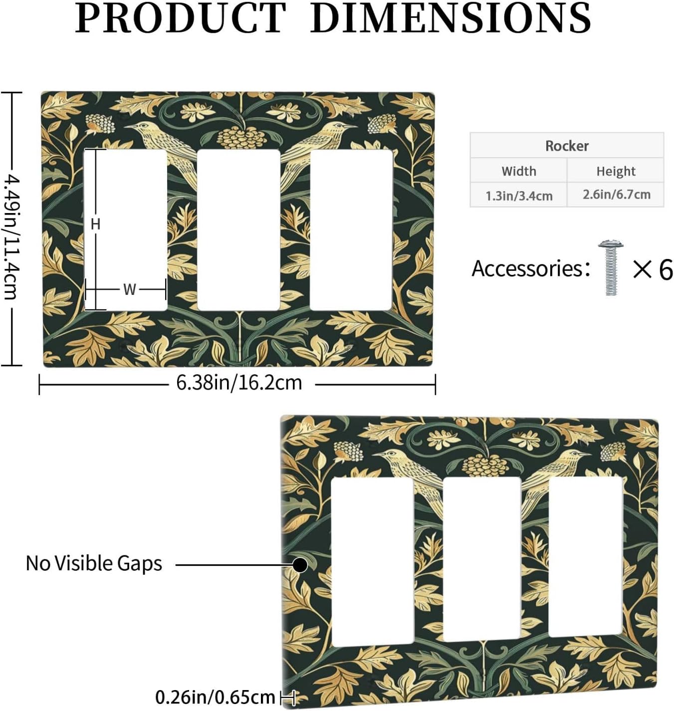 Light Switch Covers William Morris Vintage Botanical Birds Golden Green Leaves 3 Gang Rocker Electrical GFCI Decorative Triple Outlet Wall Plate Cover Switchplate for Bedroom Home Decor