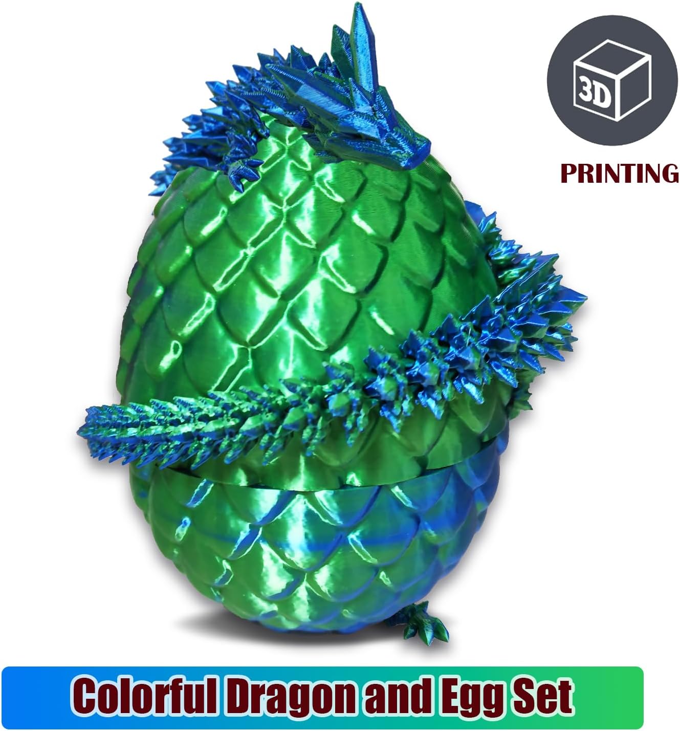 Dragon Egg ,Dragon Egg Fidget Surprise Toy with 3D Printed Dragon, Dragon Eggs with Dragon Inside Fidget Toy, 12" Dragon and Dragon Egg Toy Gifts for Autism and ADHD. (Laser Green)