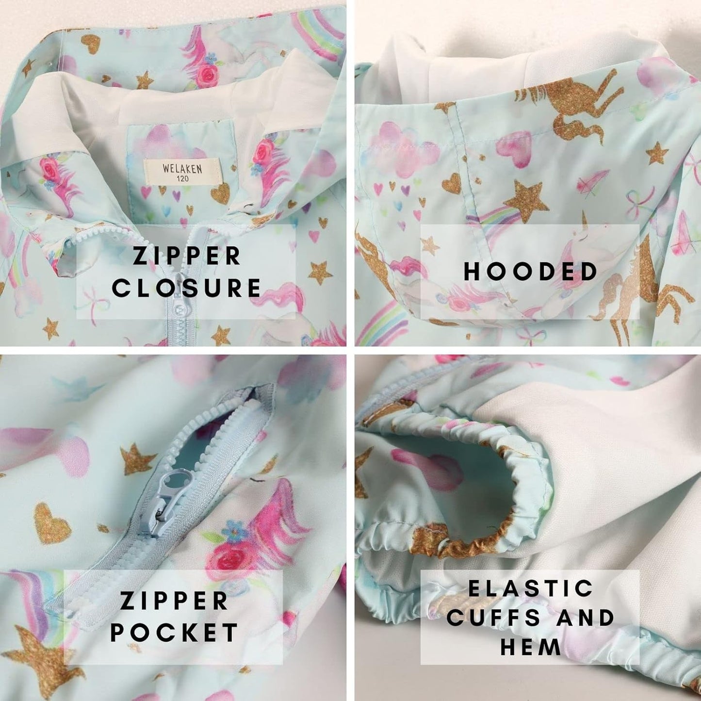 WELAKEN Lightweight Jacket for Girls Kids & Toddler II Girls' Print Water-Resistant Jacket