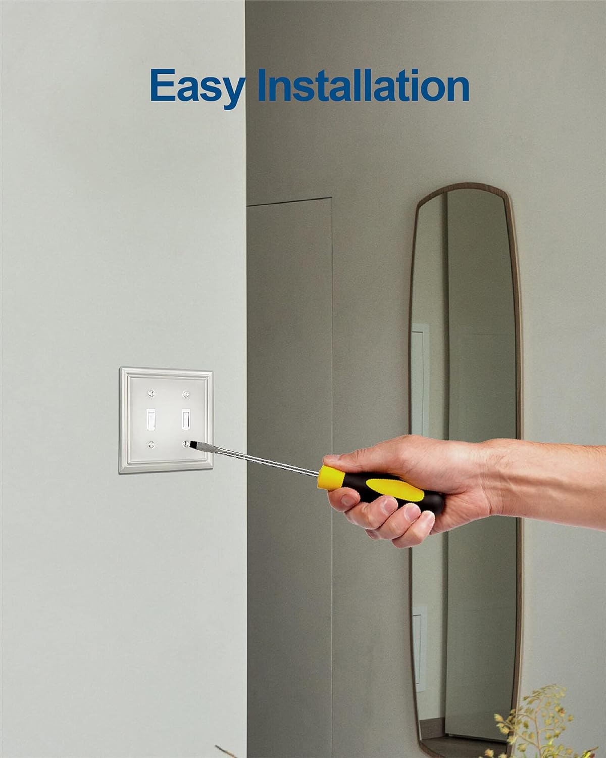 2-Pack Double Toggle Wall Plate, Metal Switch Plate Cover, Satin Nickel Light Switch Cover, Midsize, A031 Series