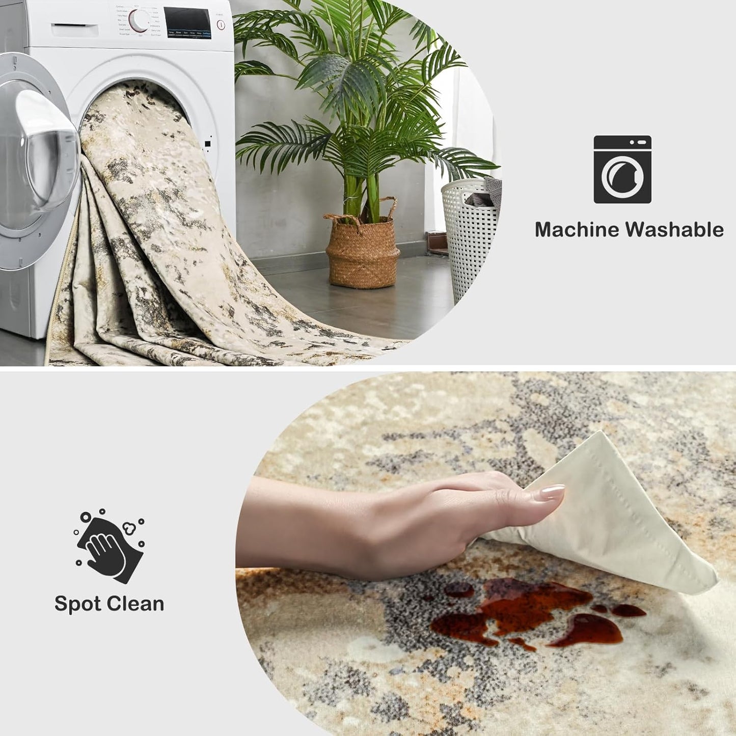 Kelarea 4x6 Rug for Living Room, Beige Washable Non-Slip Rugs, Low Pile Soft Modern Abstract Carpet for Bedroom, Kitchen, Dining Room, Classroom, Dorm, Nursery, Home Office