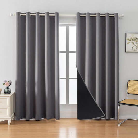Anytime 100% Blackout Curtain Set, Thermal Insulated & Energy Efficiency Window Draperies for Guest Room, Full Shading Panels for Shift Worker and Light Sleepers（Grey, 2 Panels, 70W x 95L）