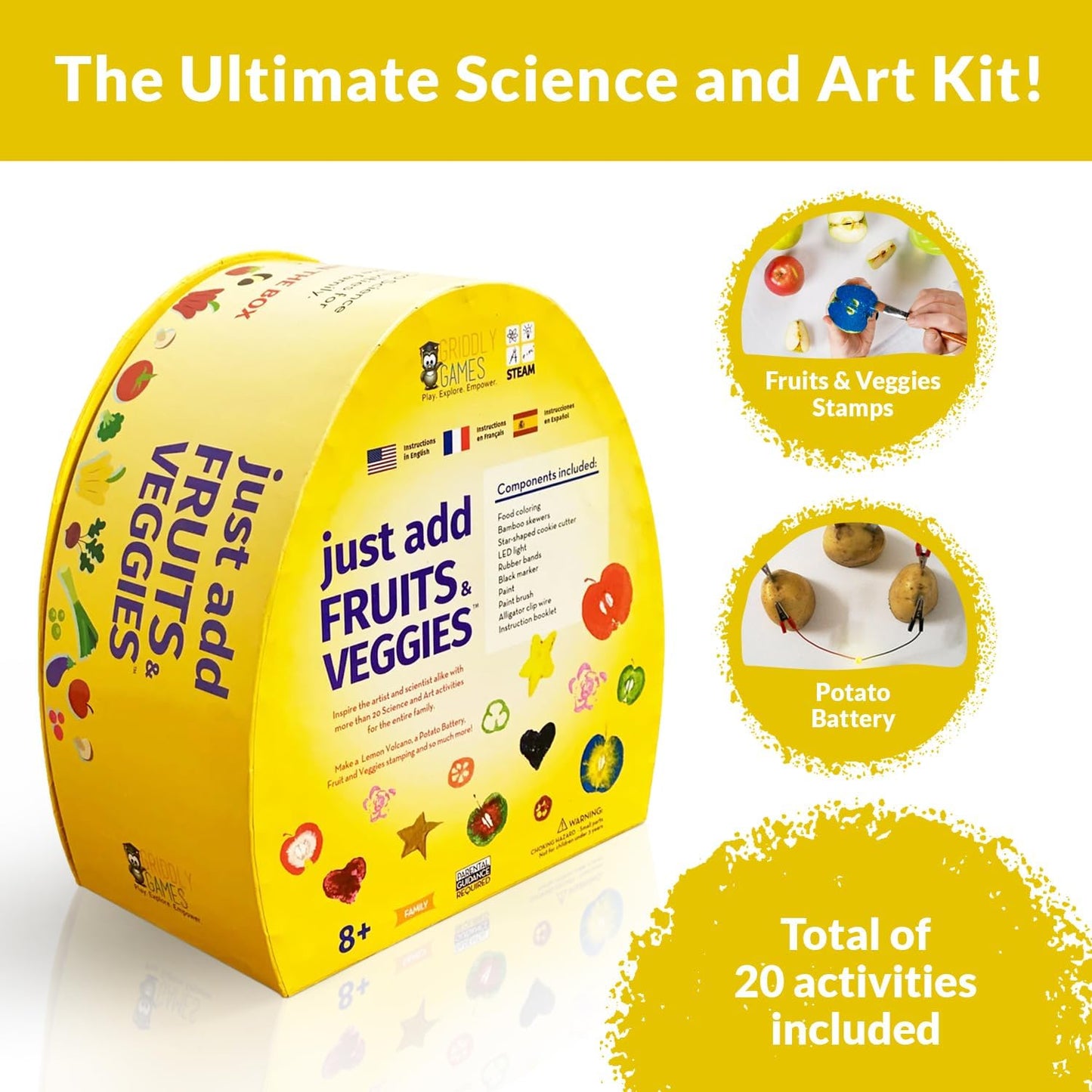STEM Toys by Griddly Games - Art & Science Kits for Kids Age 8-12 Fun & Educational Science Toys, Engaging Kids Activity Kit, Perfect Science Kit for Hands-on Learning (Just Add Fruits & Veggies)