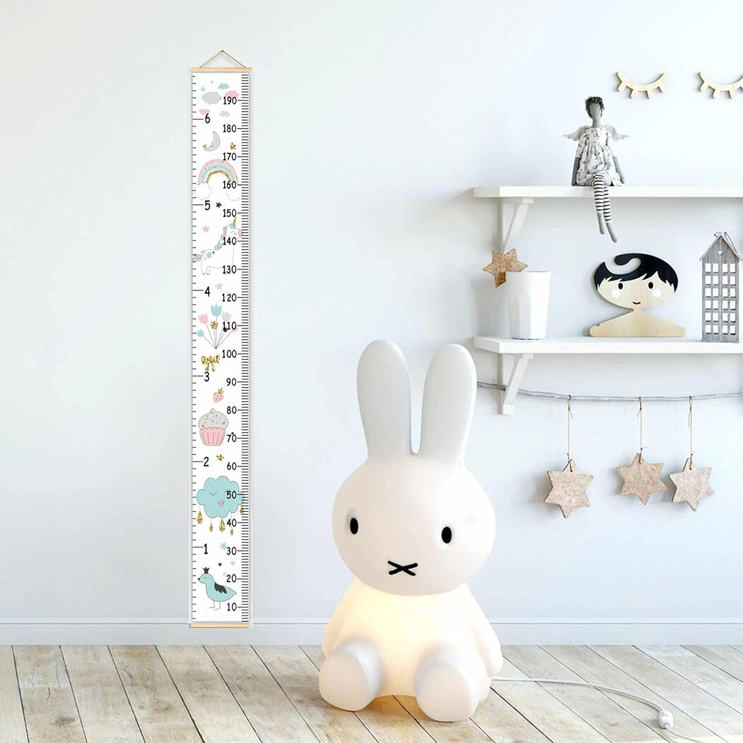 Kids Growth Chart, Wood Frame Fabric Canvas Height Measurement Ruler from Baby to Adult for Child's Room Decoration 7.9 x 79in (7.9 x 79in, Rainbow)