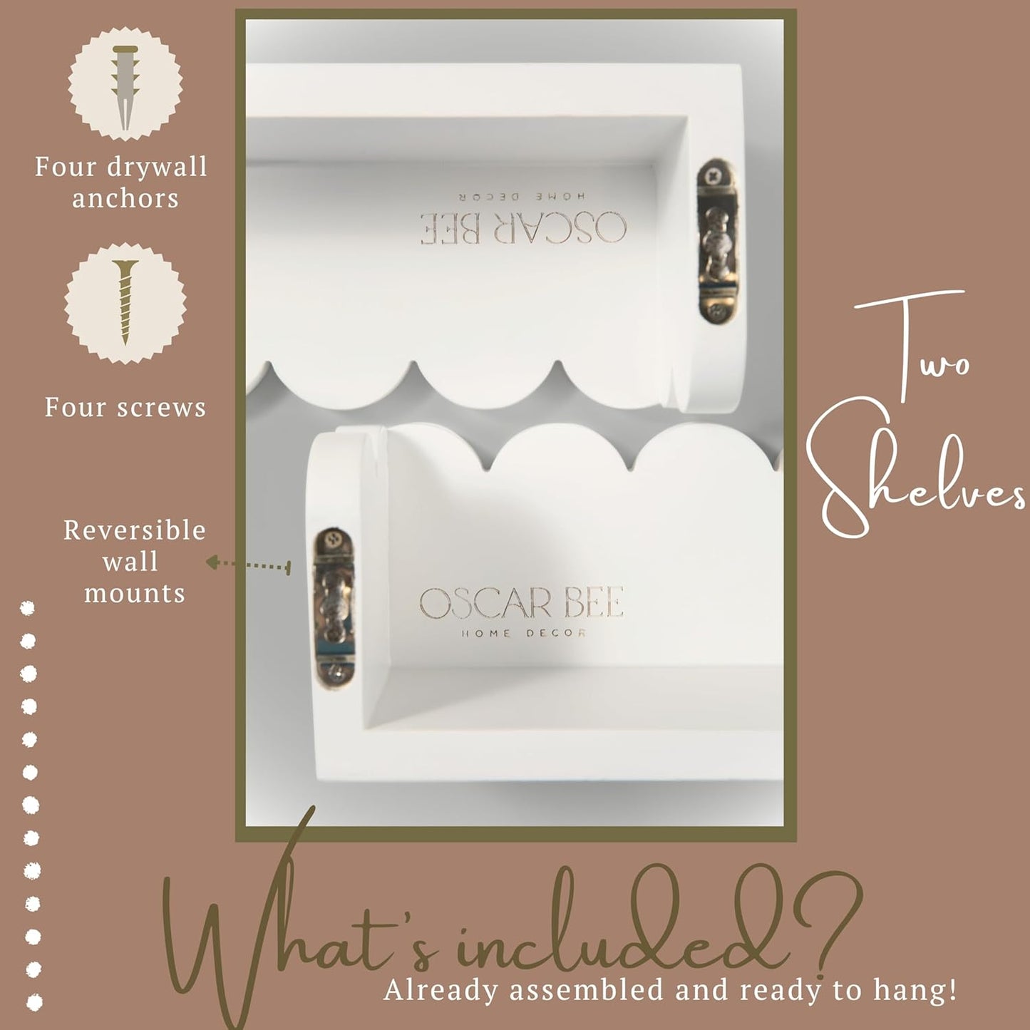 White Floating Cloud Shelves – Set of 2 Scalloped Wooden White Floating Cloud Shelves for Wall, Pre-Assembled Nursery Bookshelves for Baby, Toddler & Kids Room, Montessori Wall Shelf Display