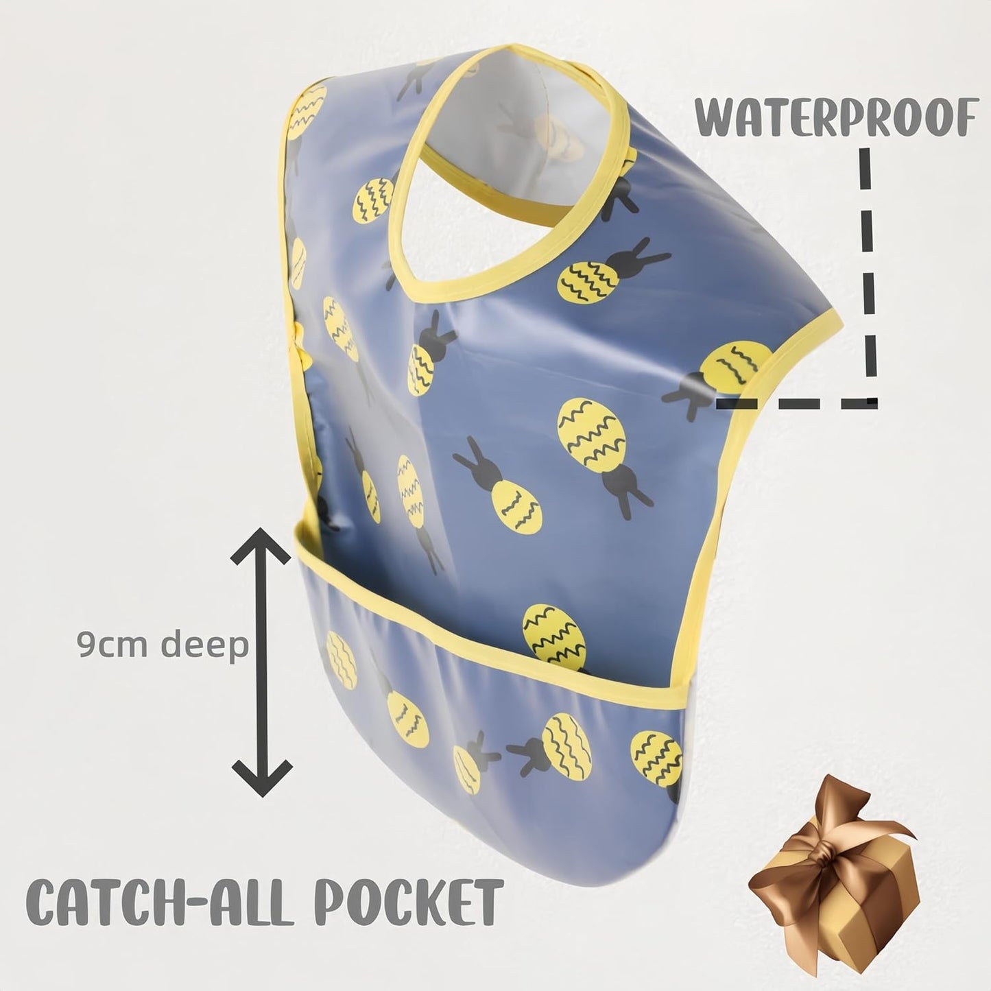 Baby bibs Waterproof Toddler bib - Feeding bib with Pocket for Infant Boy Girl Washable 6-36M