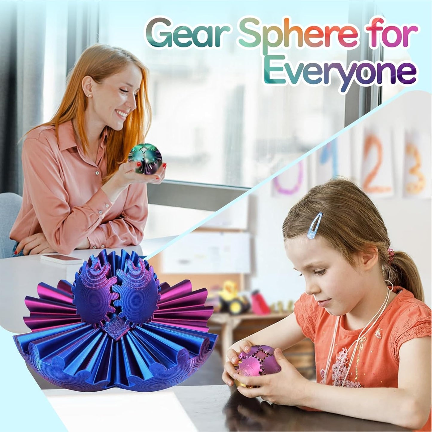 Gear Ball - GearSphere Fidget Toy, 3D Printed Gear Ball Spin Ball Cube Desk Toy, 2024 Gear Sphere Cube Puzzlefor Adults Kids, Stress and Anxiety Relaxing Fidget Toy (Laser Purple)