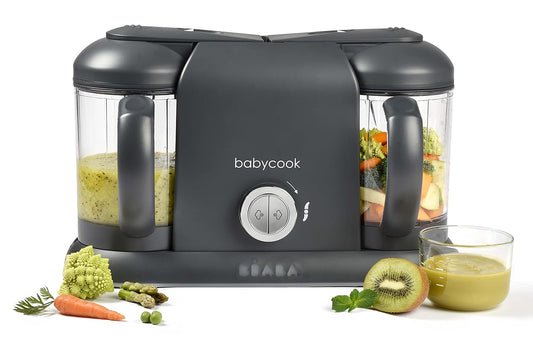 BEABA Babycook Duo 4 in 1 Baby Food Maker, Puree Steamer and Blender for Purees, Grinder with Auto Steam Cooking, Lrg 9.1 Cup Capacity, Makes 54 Servings in 20 Mins, Charcoal