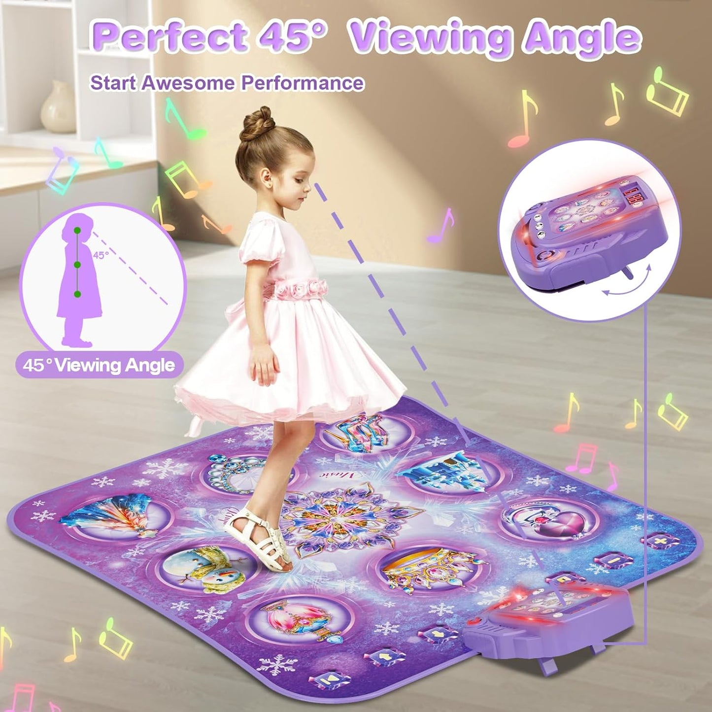 Dance Mat for 3-12 Year Old Girls, Frozen Dance Pad with Wireless Bluetooth, Purple Electronic Music Princess Toys Birthday for Kids and Toddlers Ages 3 4 5 6 7 8 9 10 +
