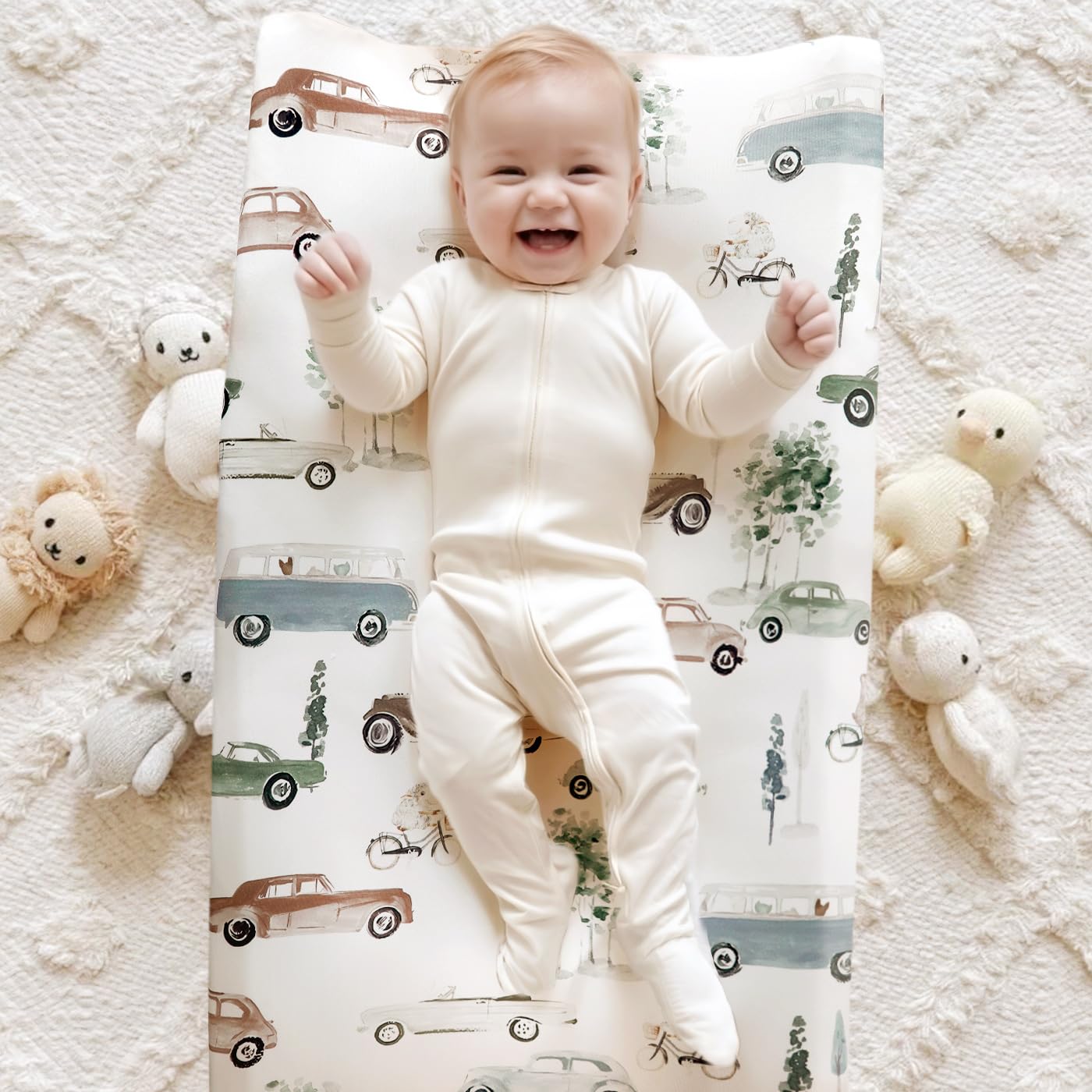 GRSSDER Stretch Ultra Soft Jersey Knit Changing Pad Cover Set 2 Pack, Change Table Pad Covers Fit 32"/34" x 16" Pads Safe and Snug, Pretty Diaper Changing Pad Covers of Cars Print