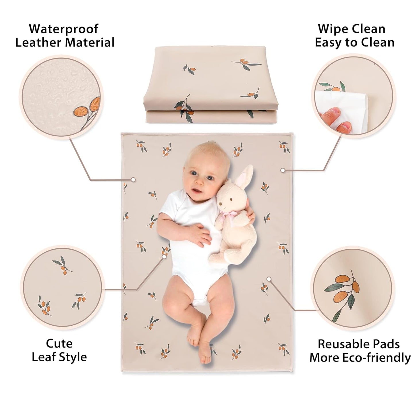 Vegan Leather Baby Changing Mat - Wipeable Portable Changing Pad, Foldable Travel Changing Mat for Baby, Newborns Toddlers Shower Gifts (Branch,20"*28")