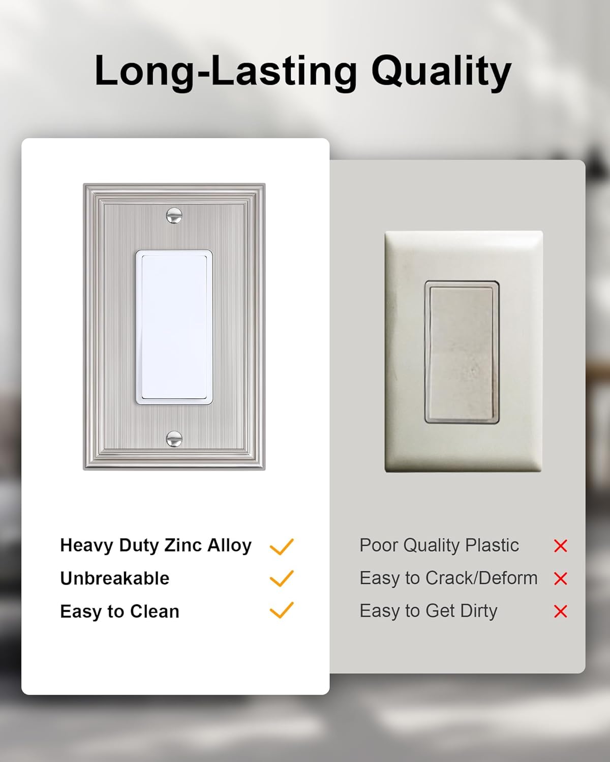 2-Pack Decorator Outlet Cover Plate, Brushed Nickel Decorative Switch Plates and Outlet Covers, Durable Zinc Alloy Wall Plates for Electrical Outlets, Receptacle, GFCI Outlet, Dimmer Switch