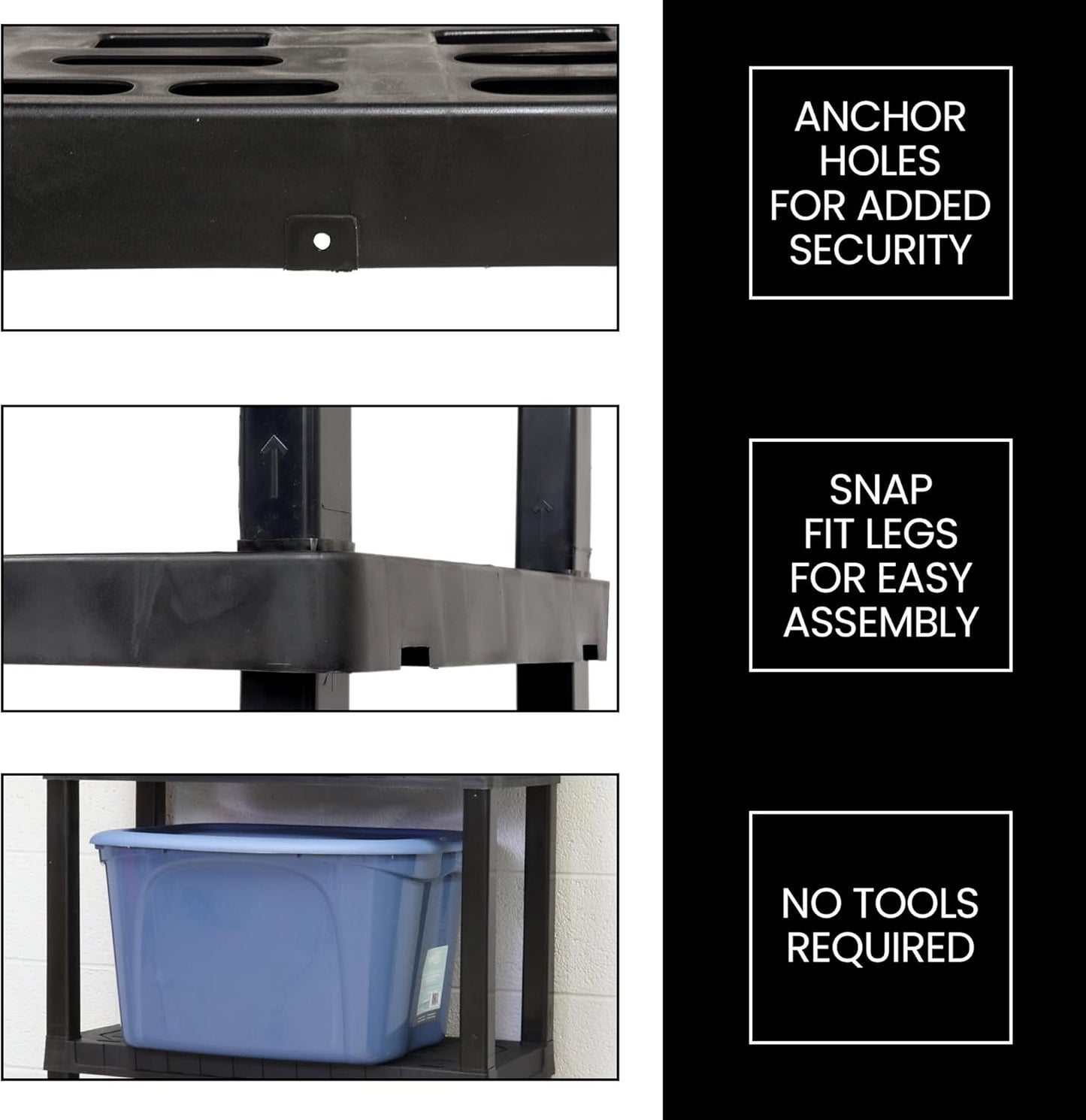 Oskar Storage Shelves - Bathroom Wall Organizer, Kids Room Toys Book Shelf, No Drill Heavy Duty, Kitchen Closet Garage Outdoor 3 Tier Stackable Plastic Shelving Unit