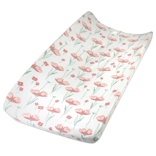 HonestBaby Organic Cotton Changing Pad Cover, Strawberry Pink Floral, One Size