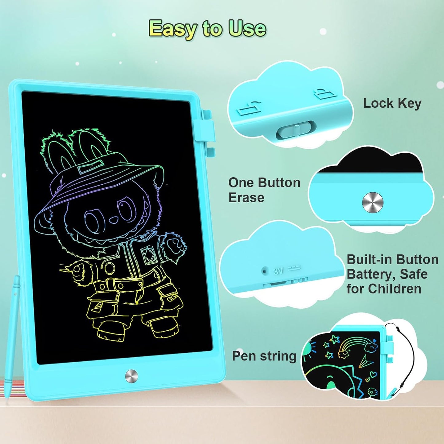 10.5 Inch LCD Writing Tablet for Kids, Colorful Toddler Doodle Board - Erasable Drawing Pad, Educational Learning Toy for Ages 3-8 - Valentine's Day Christmas Birthday Gifts (10.5 Inch, Blue)