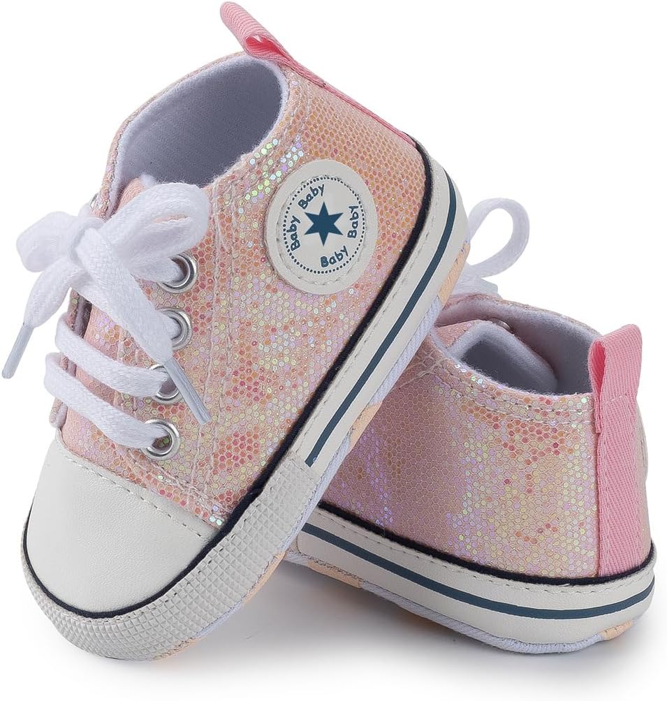 Unisex Baby Girls Boys Canvas High-top Shoes, Newborn Infant Anti-Slip Soft Sole Frist Walking Breathable Sneakers