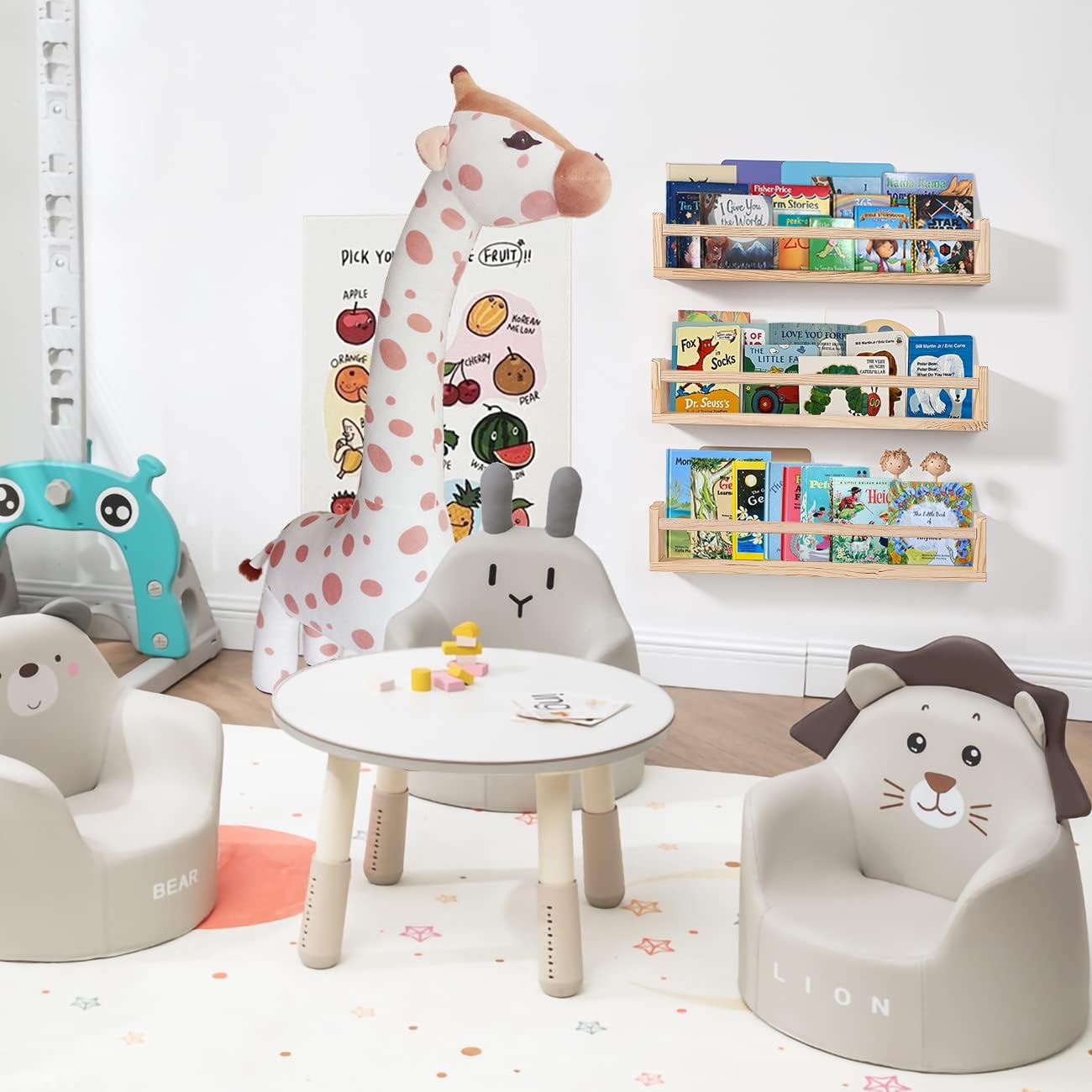 AZSKY Nursery Book Shelves 24 Inch Rustic Natural Wood Floating Shelves,Wall Book Shelves for Farmhouse,Bathroom Décor,Kitchen Spice Rack or Book Shelf Organizer for Home Décor,a Set of 3 Same Sizes