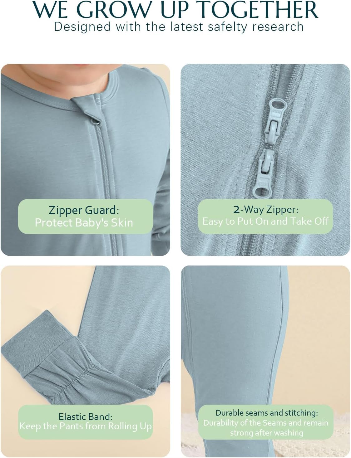 Jimonda Baby Romper Boys Girls Bamboo Pajamas 2-Way Zipper Footless Unisex Long Sleeve Sleepers Sleep and Play 0-24 Months