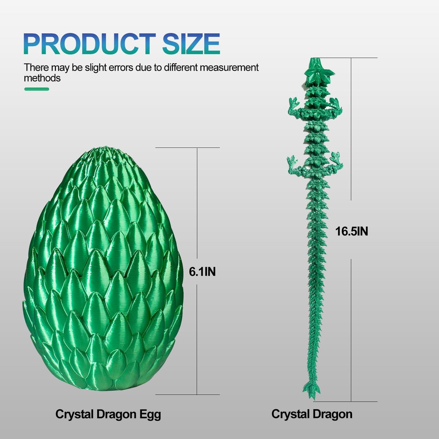 Dragon Eggs with Dragon Inside, 16.5 Inch Large 3D Printed Dragon Egg Articulated Dragon Crystal Dragon Executive Desk Toys Fidget Toy for Autism/ADHD (Gold, with Egg)