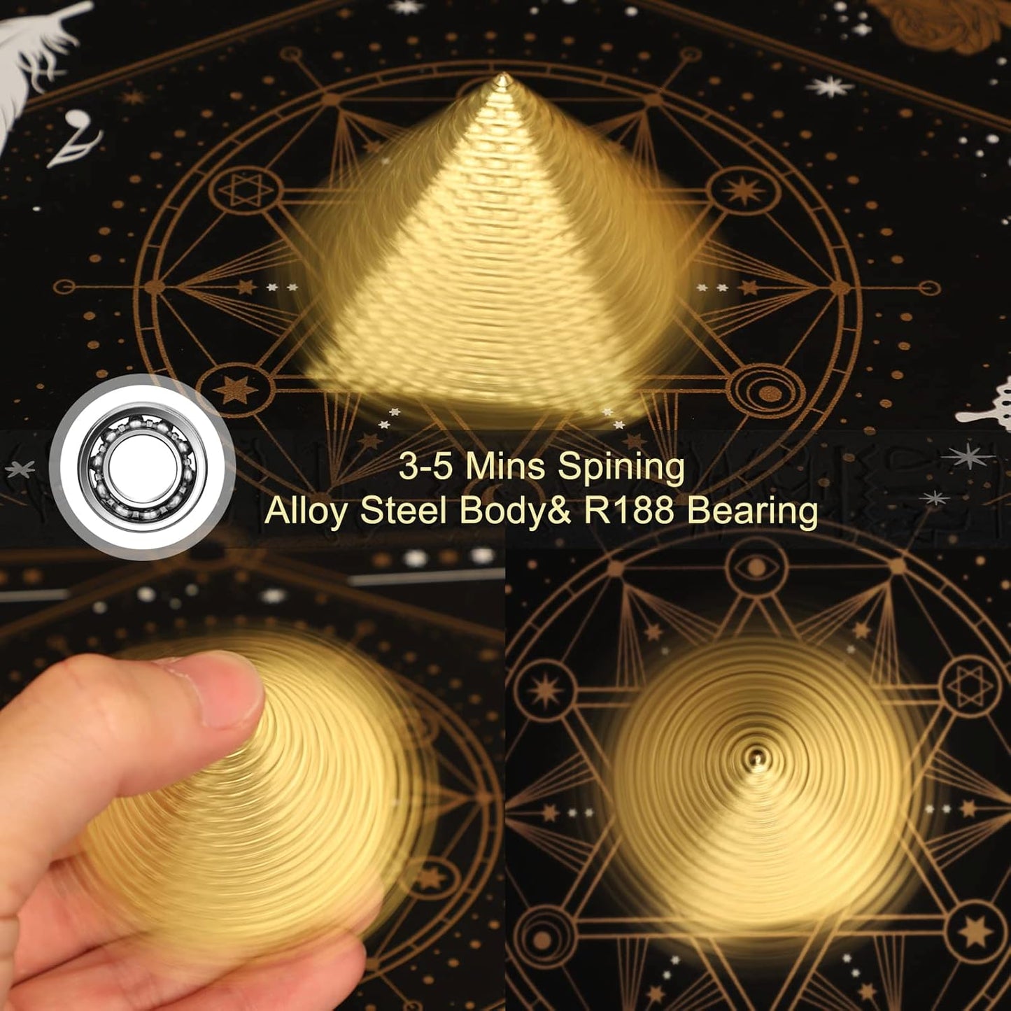 Egyptian Fidget Spinner Toy for Kids Adults, Metal Pyramid Fingertip Hand Finger Spinner, Heavy Duty Cool Desk Decoration Toy for Home Office, Sicence Kit Gadget, Perpetual Motion Spinning