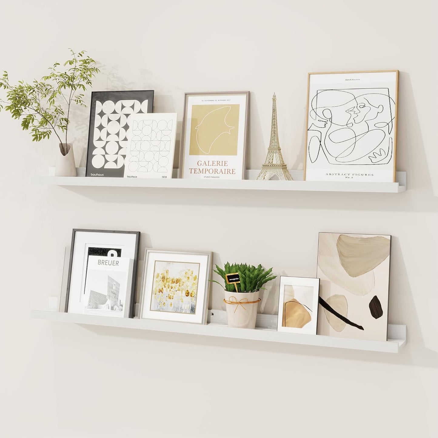 Picture Ledge Shelf, Solid Pine Wood Floating Shelves Set of 2, 36 Inches Nursery Book Shelves for Toys Storage, Kids Bookshelf Wall Mounted for Living Room Bedroom Decor Books Photo Frames, White