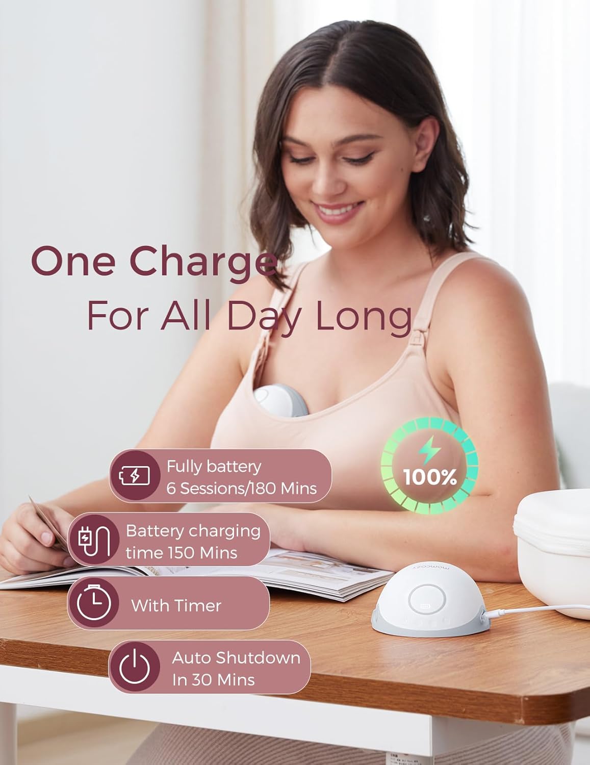 Momcozy Breast Pump Hands Free Mobile Style | M6, Wearable Breastfeeding Pump Ideal Rhythm for More Milk, DoubleFit Flange More Fit & Discreet with 3 Modes & 9 Levels, 24mm - 2 Pack Quill Gray